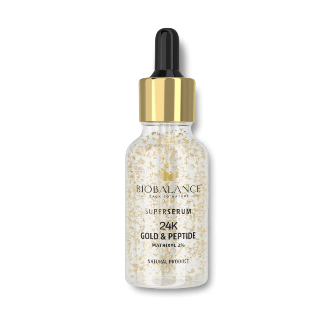 BIOBALANCE СУПЕР СЕРУМ 24K ЗЛАТО И ПЕПТИДИ, ПРИ “ПАЧИ КРАК” И МИМИЧЕСКИ БРЪЧКИ